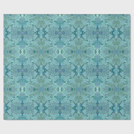 Chic Modern Barock Muster in Blau und Grün Geschenkpapier (Flach)
