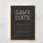 Chic Modern Black and Gold Luxuriöse Foto Hochzeit Save The Date (Rückseite)