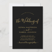 Chic Modern Black and Gold Script Foto Wedding Einladung (Vorderseite)