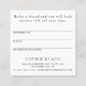 Chic Modern Black and White Stripes Referenzkarte Quadratische Visitenkarte (Rückseite)