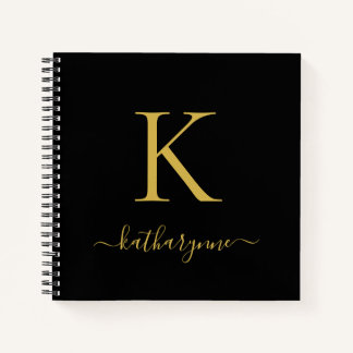 Chic Modern Black Gold Monogram Name Notizblock