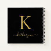 Chic Modern Black Gold Monogram Name Notizblock (Rückseite)