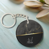 Chic modern Black Graue Marmor Gold Monogramm Schlüsselanhänger