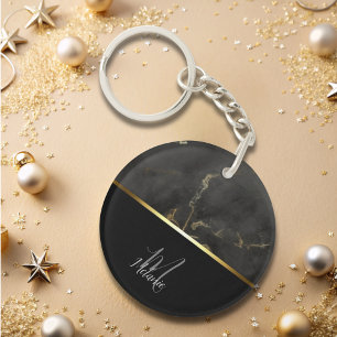 Chic modern Black Graue Marmor Gold Monogramm Schlüsselanhänger