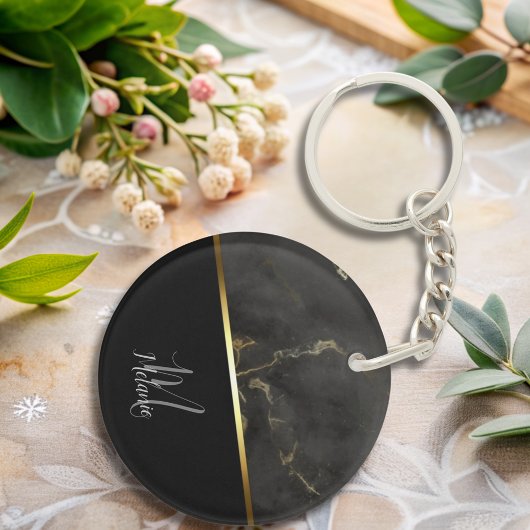 Chic modern Black Graue Marmor Gold Monogramm Schlüsselanhänger