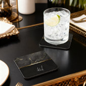 Chic modern Black Marmor Gold Monogramm Getränkeuntersetzer