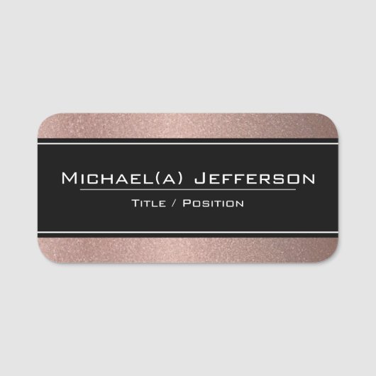 Chic Modern Black on Luxus Rose Gold Pink Glitzer Namensschild (Vorderseite)