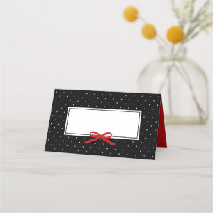 Chic Modern Black Polka Dot mit Red Ribbon Platzkarte