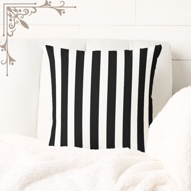 Chic Modern Black + White Café Kissen (Chic, modern and elegant! This bold black + white striped pillow will add personality to your space.)