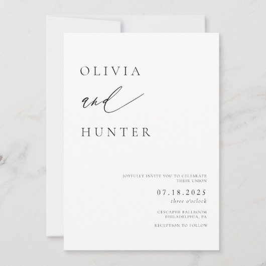 Chic Modern Black & White Wedding Einladung (Vorderseite)