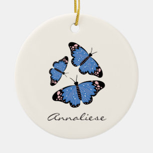 Chic Modern Blue Butterfly Design Personalisiert  Keramik Ornament