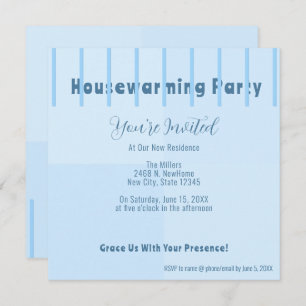 Chic Modern Blue Fence Housewarming Party laden ei Ankündigung