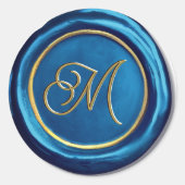Chic Modern Blue & Gold Monogram Wax Siegel Sticke Runder Aufkleber (Vorderseite)