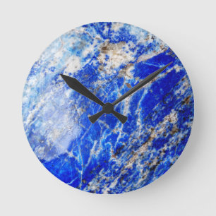 Chic Modern Blue Marble Stone Runde Wanduhr