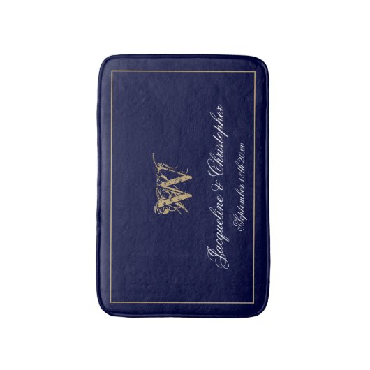 Chic Modern Blue Monogram Names New Wedding Badematte (Vorderseite Vertikal)