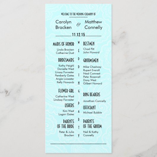 Chic Modern Blue Paisley Wedding Programm (Vorderseite)
