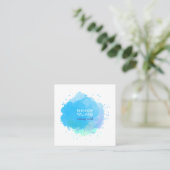 Chic Modern Blue Watercolor Blot Quadratische Visitenkarte (Stehend Vorderseite)