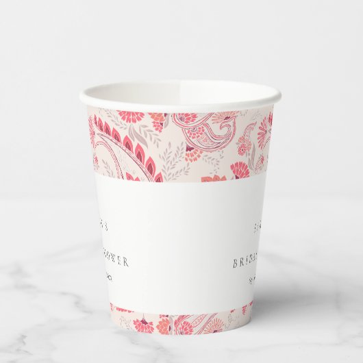 Chic Modern Blush Paisley Typografy Brautparty Pappbecher (Links)