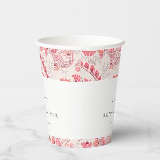 Chic Modern Blush Paisley Typografy Brautparty Pappbecher (Rechts)