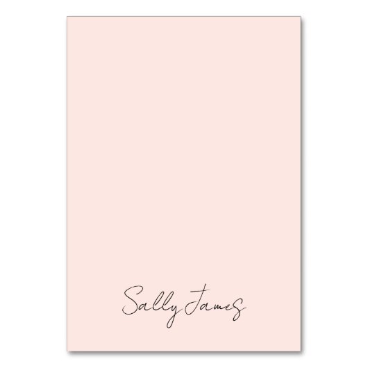 Chic Modern Blush Signature Name Tischnummer (Vorderseite)