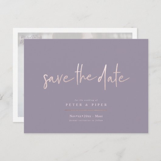 Chic+Modern Blush Signature Script, Save the Date Postkarte (Vorne/Hinten)