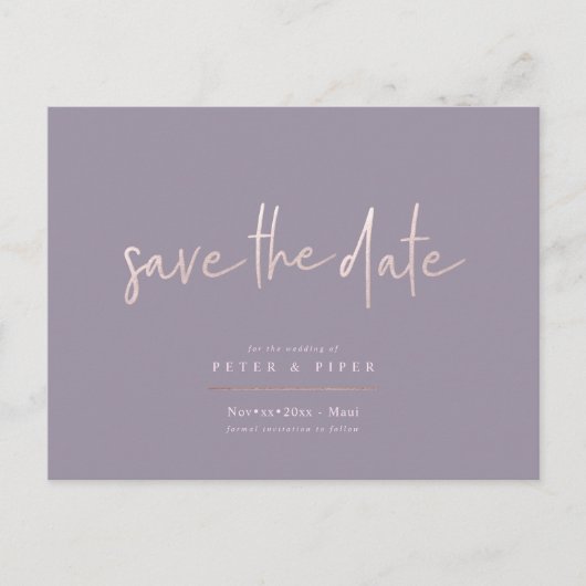 Chic+Modern Blush Signature Script, Save the Date Postkarte (Vorderseite)