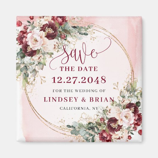 Chic Modern Boho Deep Red Blush Gold Save the Date Magnet (Vorne)