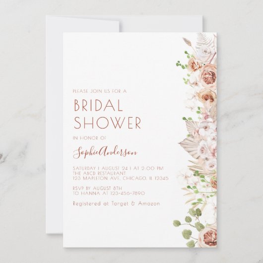 Chic Modern Boho Pampas Grass Brautparty Einladung (Vorderseite)