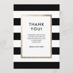 Chic Modern Bold Schwarz-weiß Strip Rose Gold Foil Dankeskarte