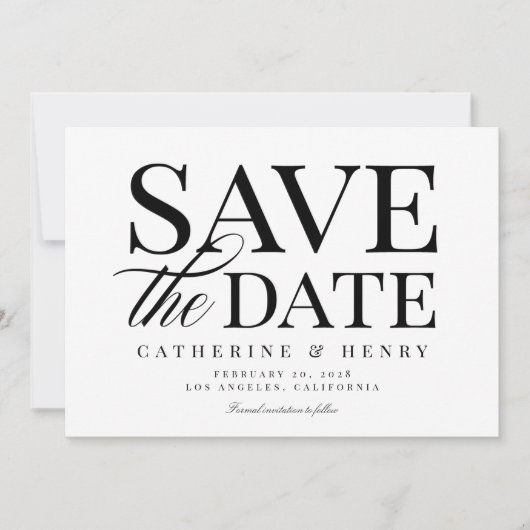 Chic Modern Bold Schwarz-weiß Wedding Save the Dat Einladung (Vorderseite)