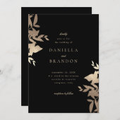 Chic Modern Botanical Imitate Gold Black Wedding Einladung (Vorne/Hinten)