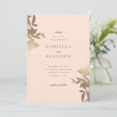 Chic Modern Botanische Imitats Gold Blush Pink Einladung (Stehend Vorderseite)