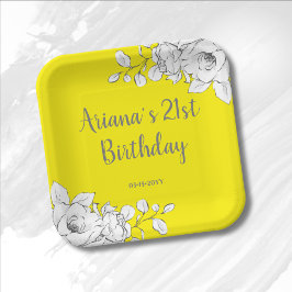 Chic Modern Bright Yellow White Floral Geburtstag Pappteller