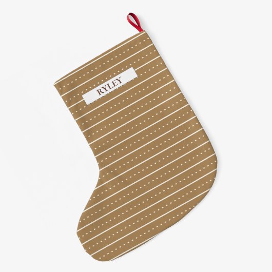 Chic Modern Brown and White Pattern Monogram Großer Weihnachtsstrumpf (Rückseite (Hängend))