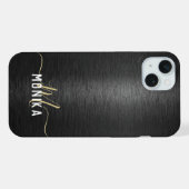 Chic Modern Brushed Metallic Black Gold Monogram iPhone Hülle (Rückseite (Horizontal))