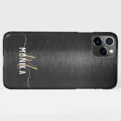 Chic Modern Brushed Metallic Black Gold Monogram iPhone Hülle (Rückseite (Horizontal))