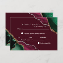 Chic Modern Burgundy & Green Black Agate Wedding