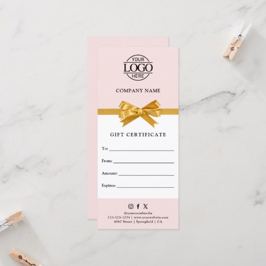 Chic Modern Business Gift Certificate with Logo (Vorderseite/Rückseite Beispiel)