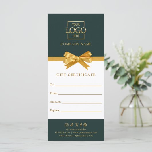 Chic Modern Business Gift Certificate with Logo (Stehend Vorderseite)