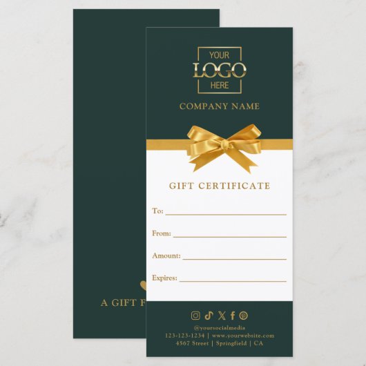 Chic Modern Business Gift Certificate with Logo (Vorne/Hinten)