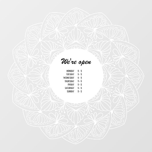 Chic Modern Business Openings Stunden Mandala Fensteraufkleber (Blatt)