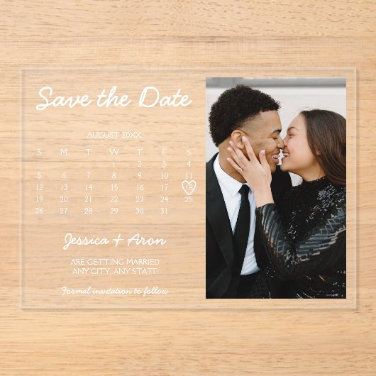 Chic Modern Calendar Foto Save the Date Acryleinladungen (Vorderseite)