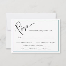 Chic Modern Calligraphy Aquamarin Blue Wedding RSVP Karte
