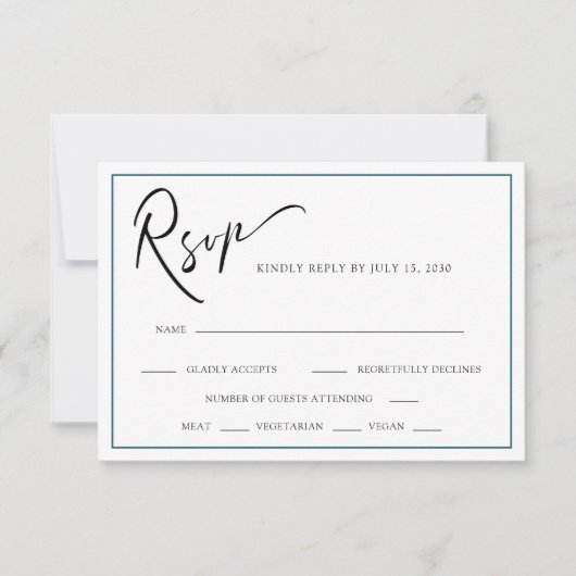 Chic Modern Calligraphy Aquamarin Blue Wedding RSVP Karte (Vorderseite)