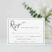 Chic Modern Calligraphy Aquamarin Blue Wedding RSVP Karte (Stehend Vorderseite)