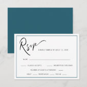 Chic Modern Calligraphy Aquamarin Blue Wedding RSVP Karte (Vorne/Hinten)