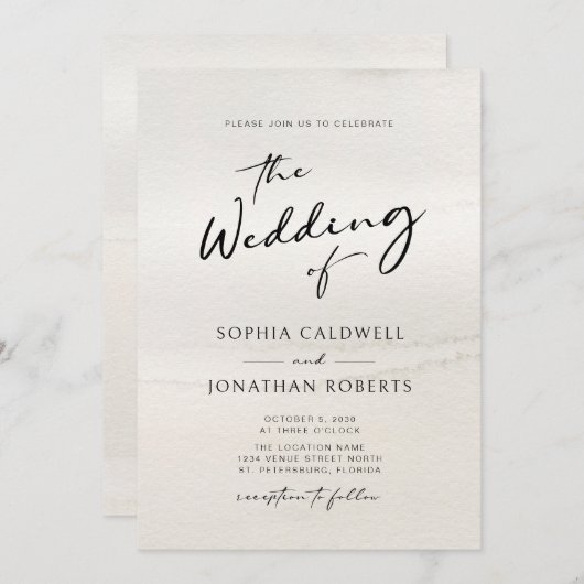 Chic Modern Calligraphy Earth Tones Wedding Einladung (Vorne/Hinten)