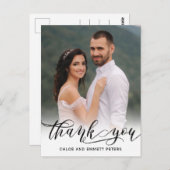Chic Modern Calligraphy Foto Wedding Vielen Dank Postkarte (Vorne/Hinten)