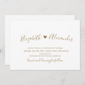 Chic Modern Calligraphy Gold Script Heart Wedding Einladung (Vorne/Hinten)