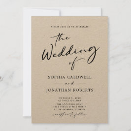 Chic Modern Calligraphy Kraft Paper Wedding Einladung